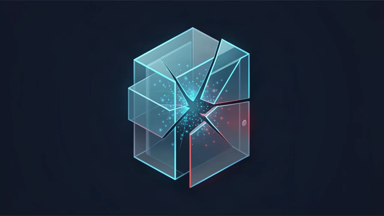 Abstract glass data vault fractured by a security breach